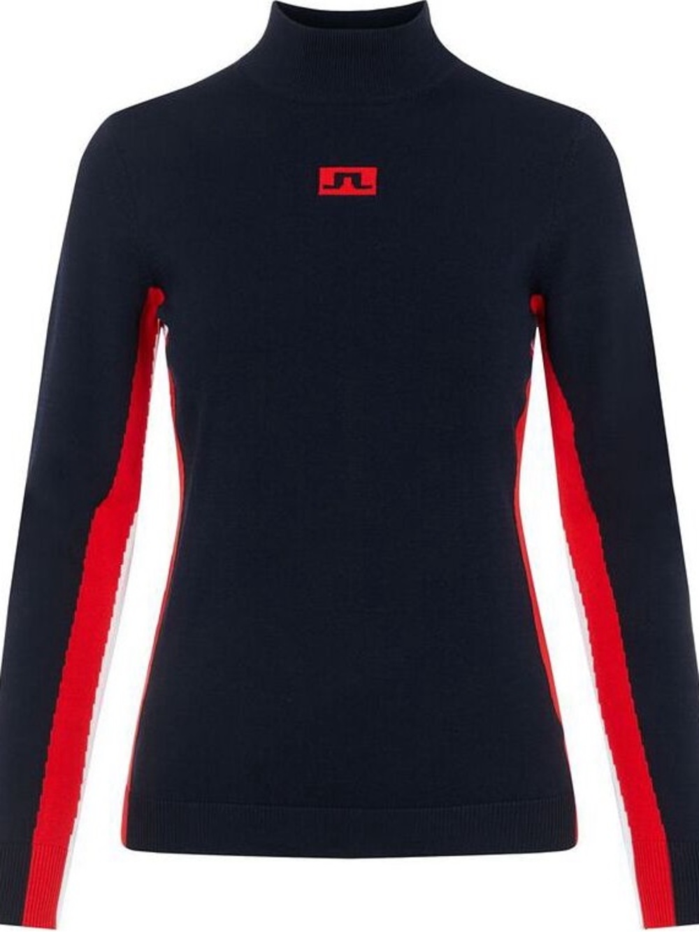 J.Lindeberg Navy Mock-Neck ski Sweater with Red & Light Blue Accents